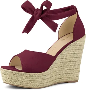 Allegra K Women's Espadrilles Tie Up Ankle Strap Wedges Sandals