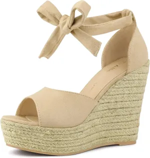 Allegra K Women's Espadrilles Tie Up Ankle Strap Wedges Sandals