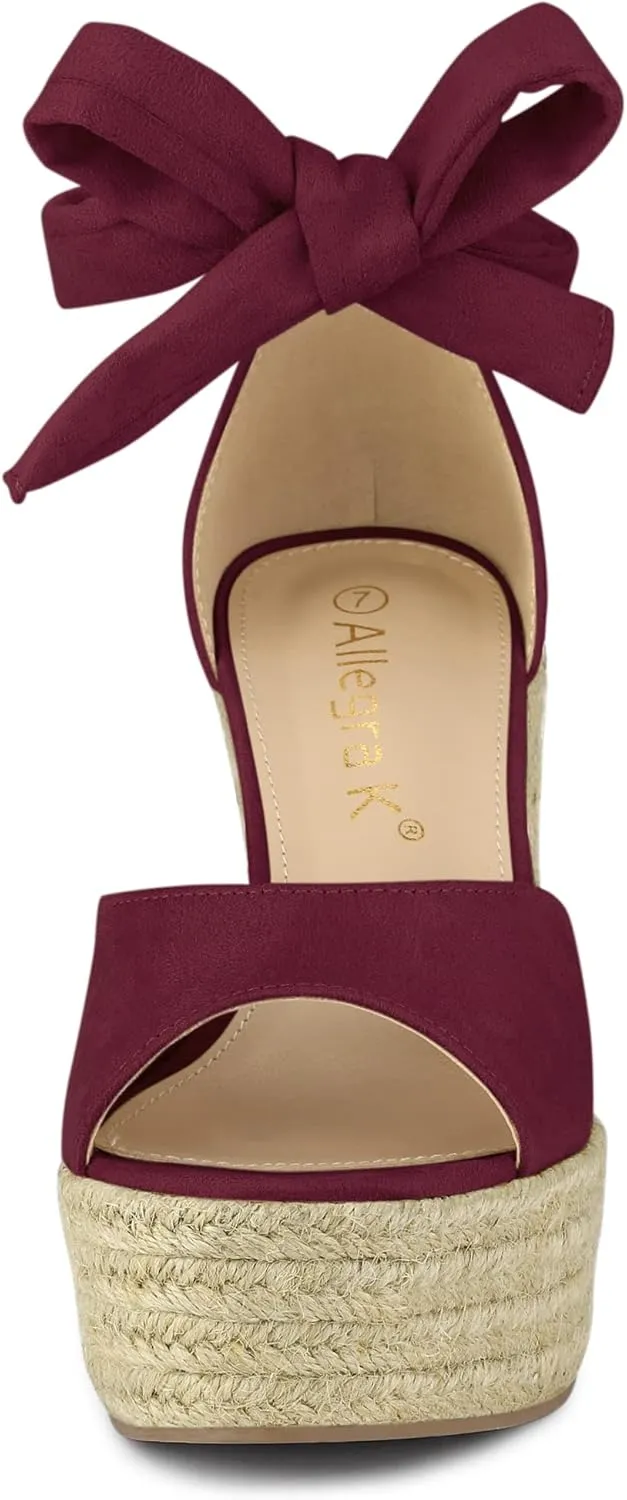 Allegra K Women's Espadrilles Tie Up Ankle Strap Wedges Sandals