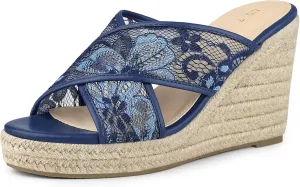 Allegra K Women's Lace Crisscross Strap Slide Wedges Wedge Espadrilles Sandals