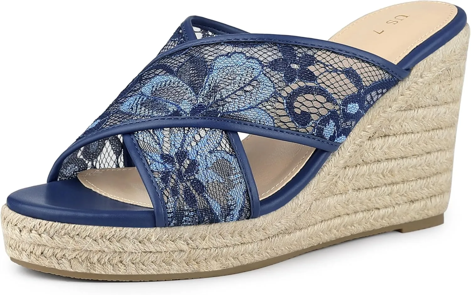 Allegra K Women's Lace Crisscross Strap Slide Wedges Wedge Espadrilles Sandals