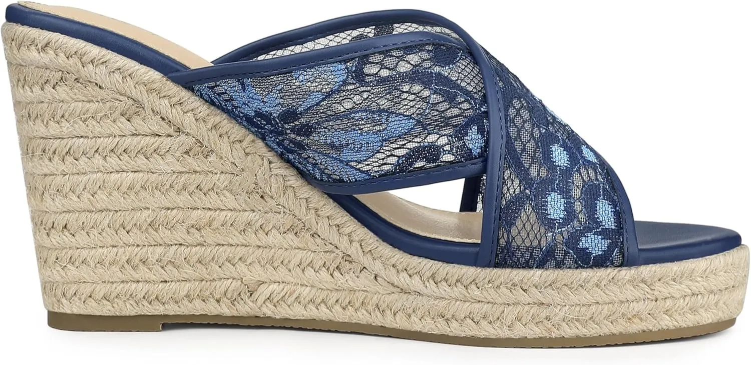 Allegra K Women's Lace Crisscross Strap Slide Wedges Wedge Espadrilles Sandals