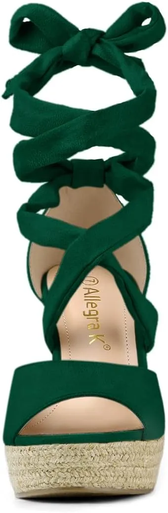 Allegra K Women's Lace Up Espadrilles Platform Platform Wedges Sandals