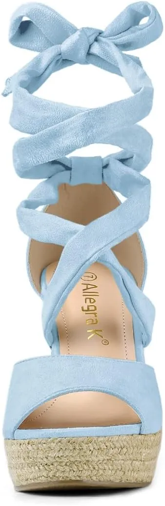 Allegra K Women's Lace Up Espadrilles Platform Platform Wedges Sandals