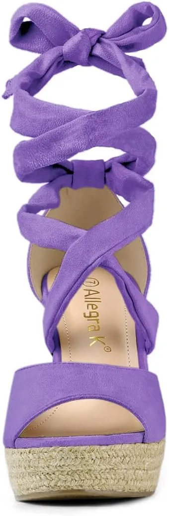 Allegra K Women's Lace Up Espadrilles Platform Platform Wedges Sandals
