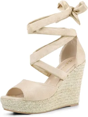 Allegra K Women's Lace Up Espadrilles Platform Platform Wedges Sandals