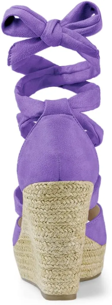 Allegra K Women's Lace Up Espadrilles Platform Platform Wedges Sandals