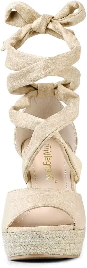 Allegra K Women's Lace Up Espadrilles Platform Platform Wedges Sandals