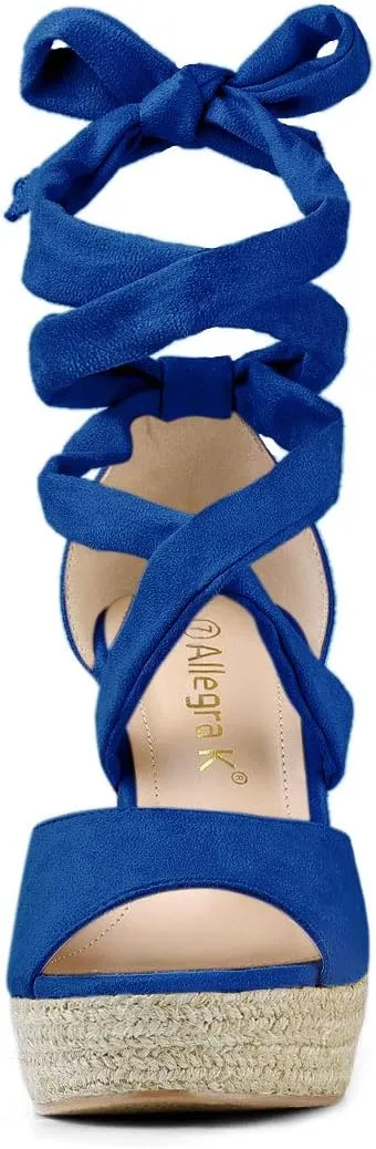 Allegra K Women's Lace Up Espadrilles Platform Platform Wedges Sandals