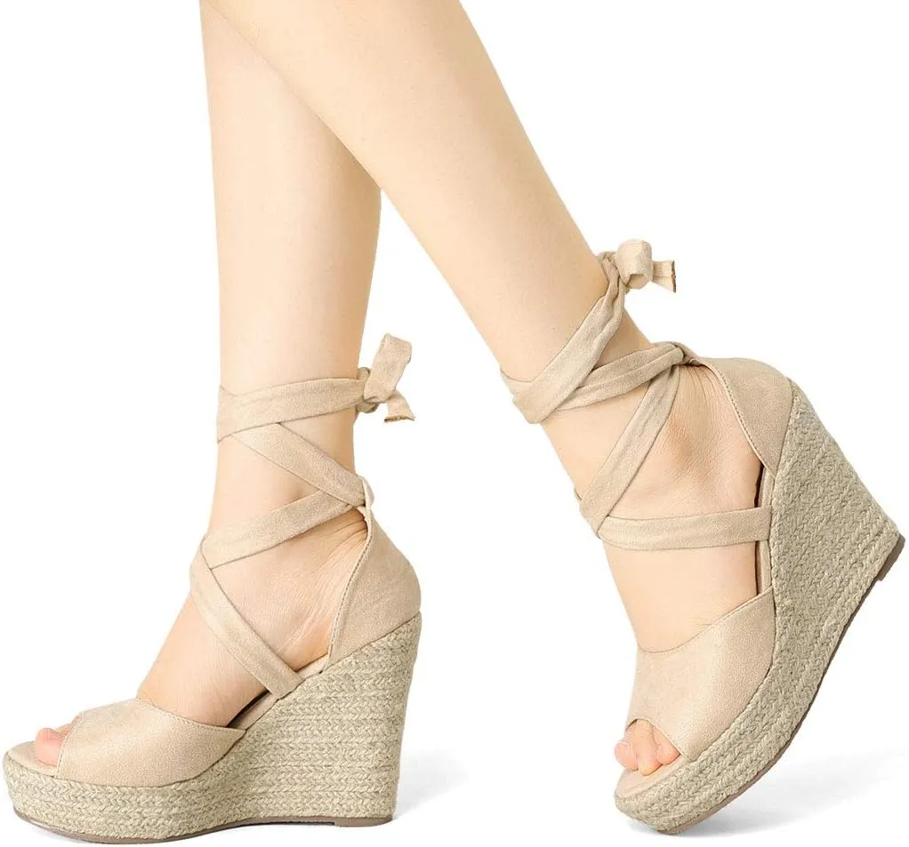 Allegra K Women's Lace Up Espadrilles Platform Platform Wedges Sandals