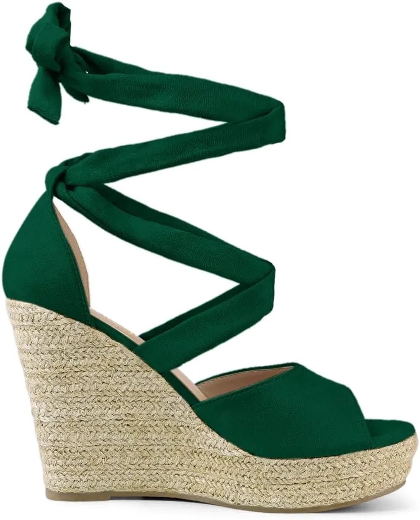 Allegra K Women's Lace Up Espadrilles Platform Platform Wedges Sandals