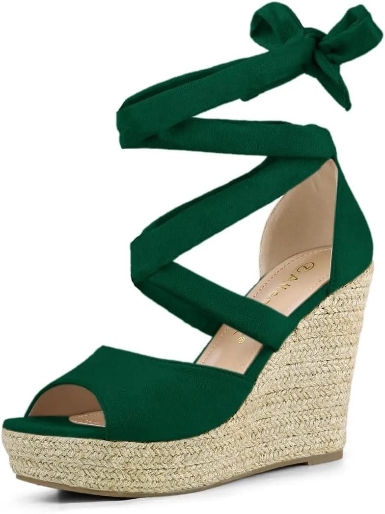 Allegra K Women's Lace Up Espadrilles Platform Platform Wedges Sandals