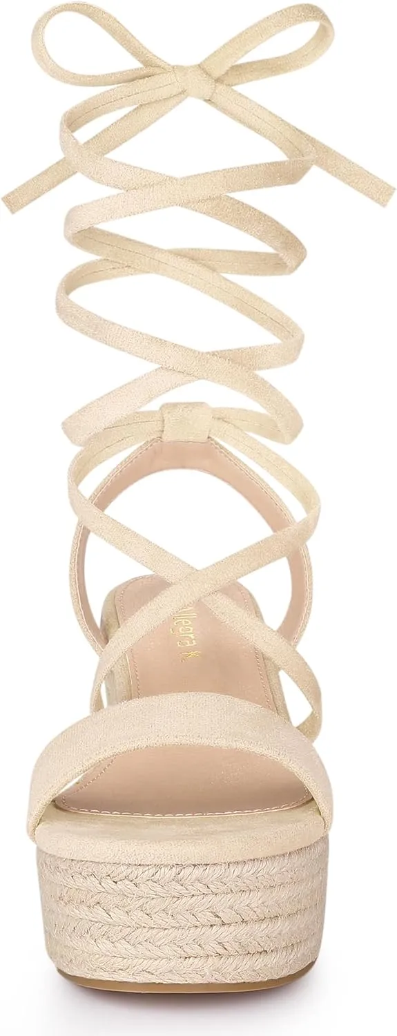 Allegra K Women's Lace Up Wedge Heel Slingback Platform Strappy Sandals