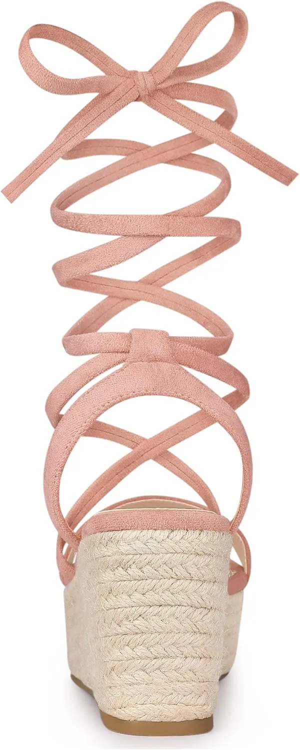 Allegra K Women's Lace Up Wedge Heel Slingback Platform Strappy Sandals