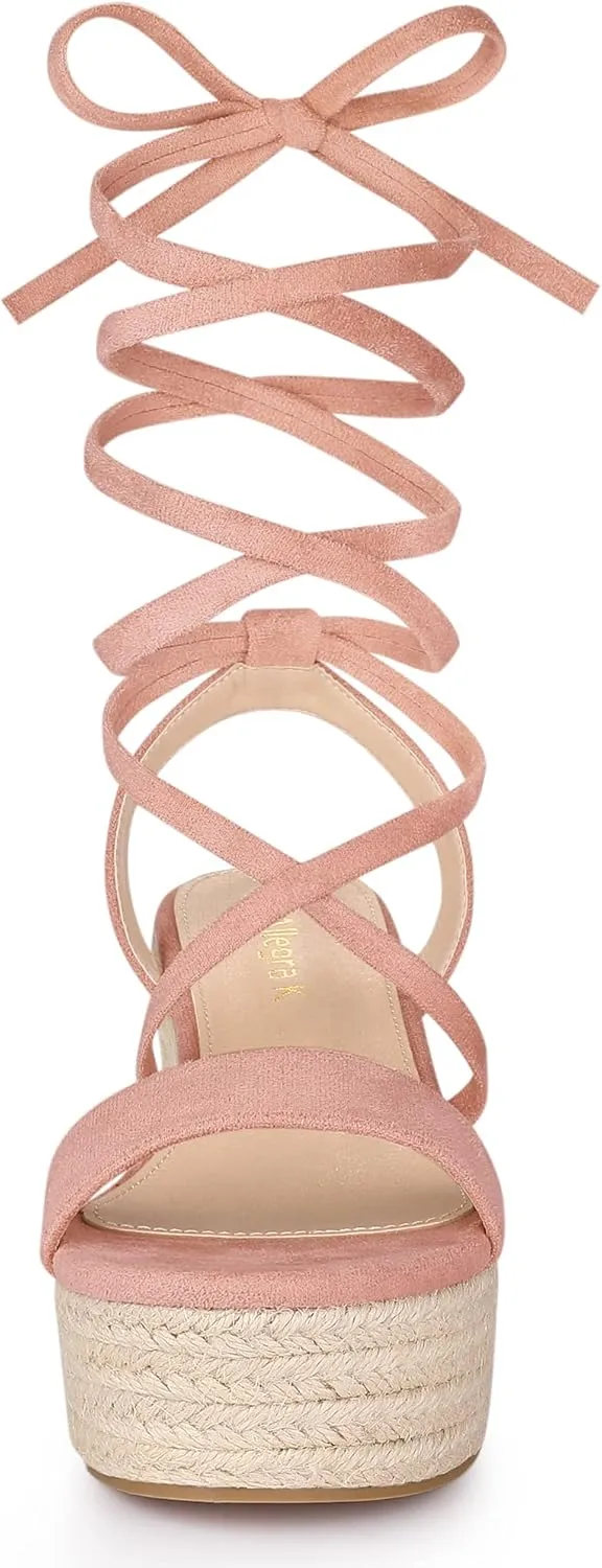 Allegra K Women's Lace Up Wedge Heel Slingback Platform Strappy Sandals