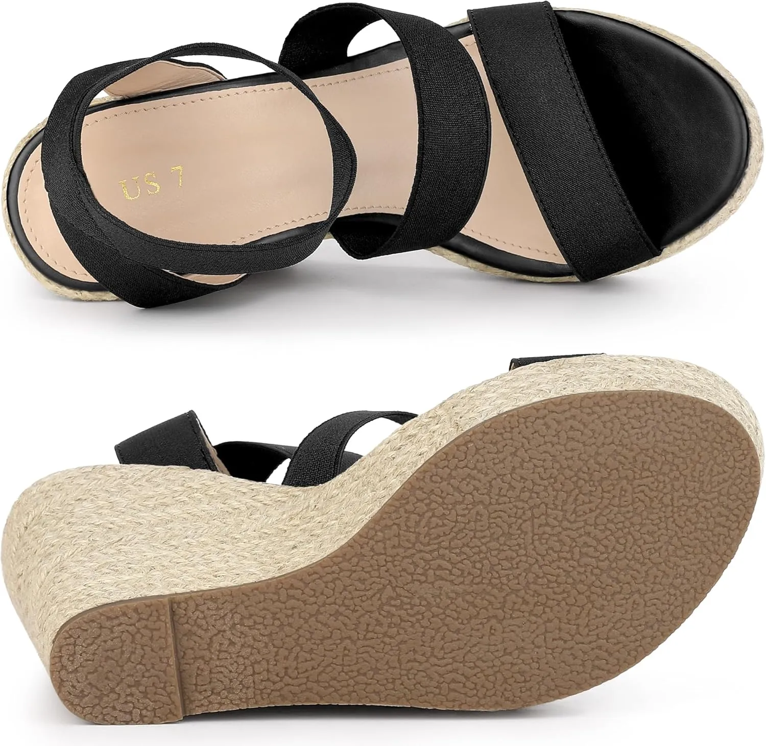 Allegra K Women's Platform Ankle Elastic Straps Espadrilles Wedge Sandals
