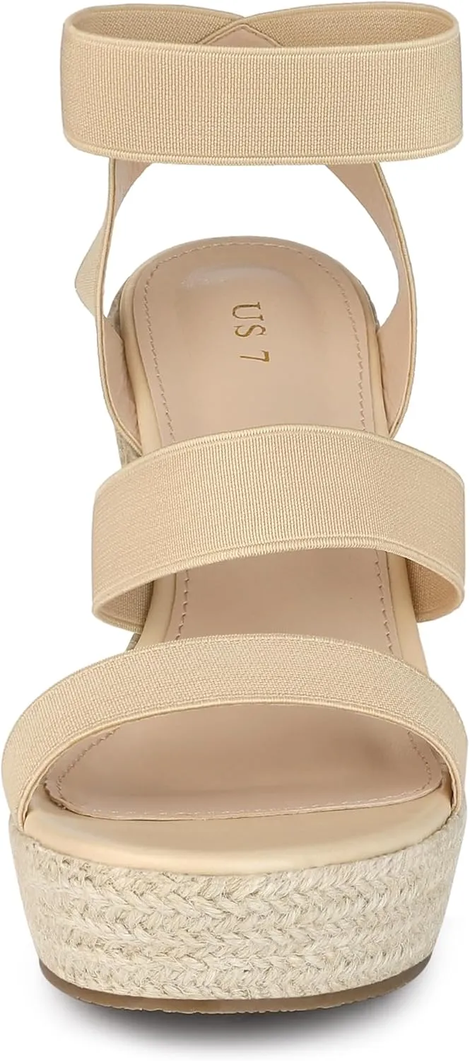Allegra K Women's Platform Ankle Elastic Straps Espadrilles Wedge Sandals