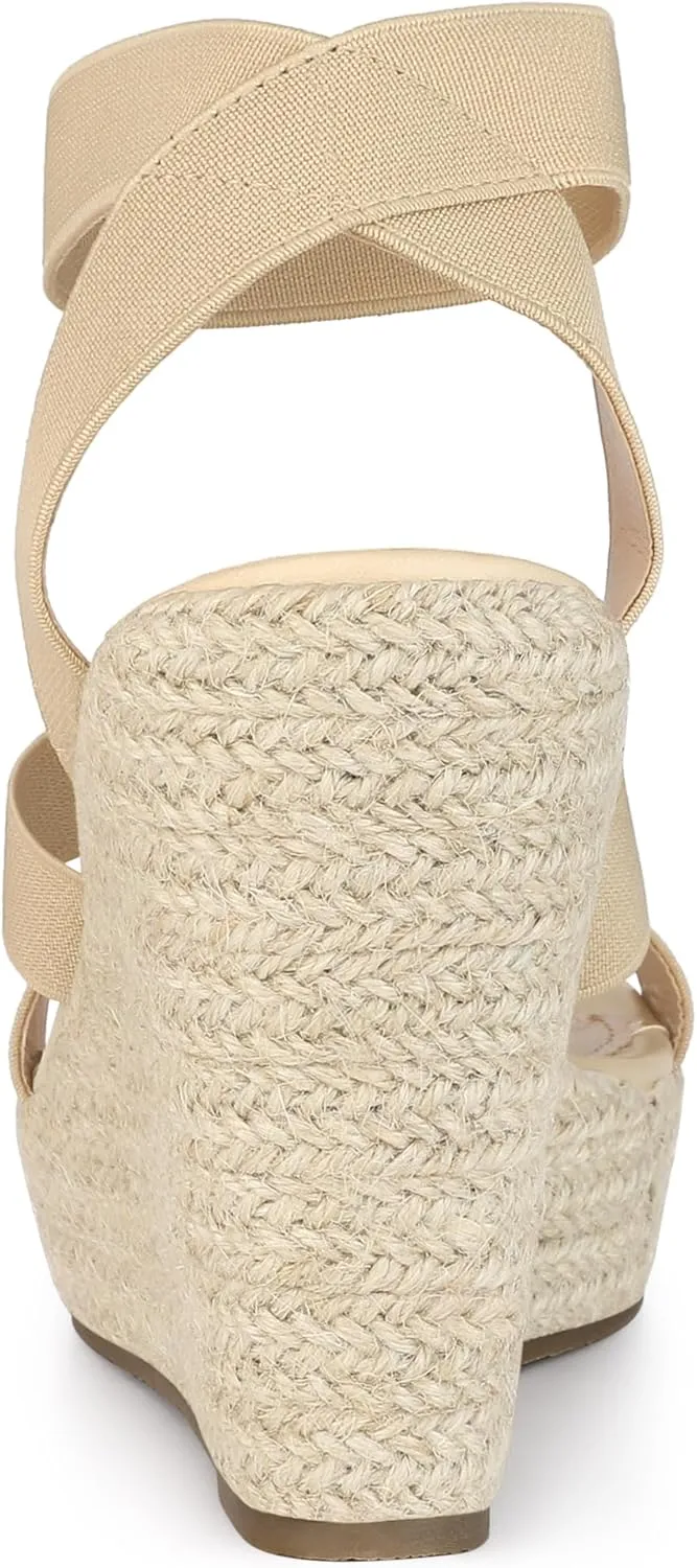 Allegra K Women's Platform Ankle Elastic Straps Espadrilles Wedge Sandals