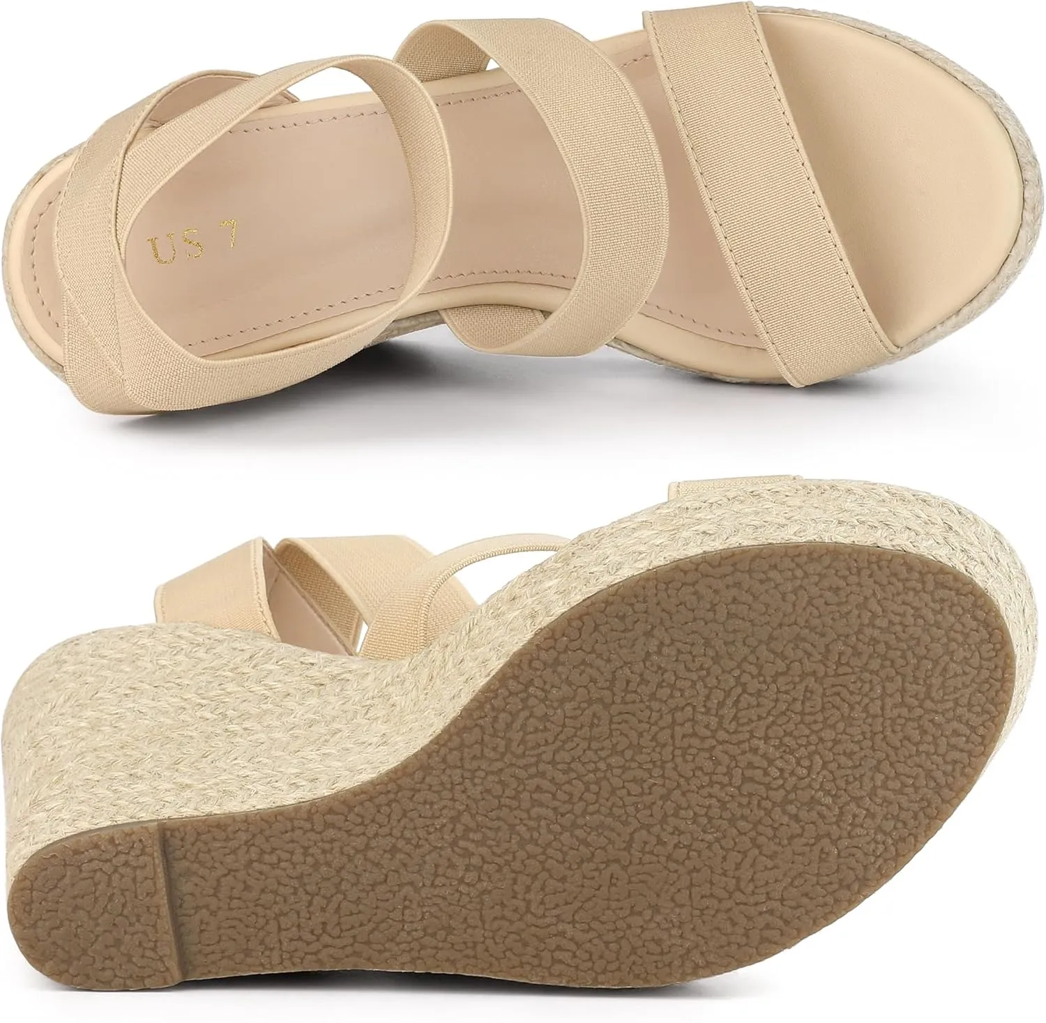 Allegra K Women's Platform Ankle Elastic Straps Espadrilles Wedge Sandals