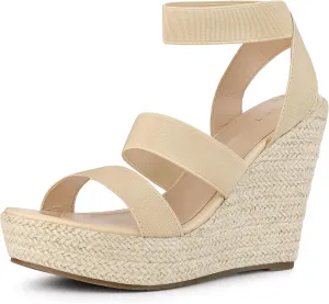 Allegra K Women's Platform Ankle Elastic Straps Espadrilles Wedge Sandals