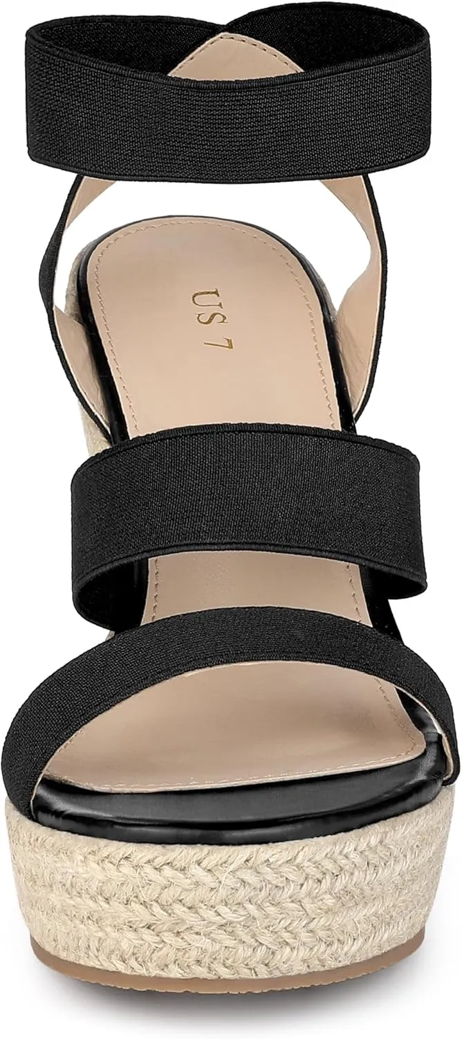 Allegra K Women's Platform Ankle Elastic Straps Espadrilles Wedge Sandals