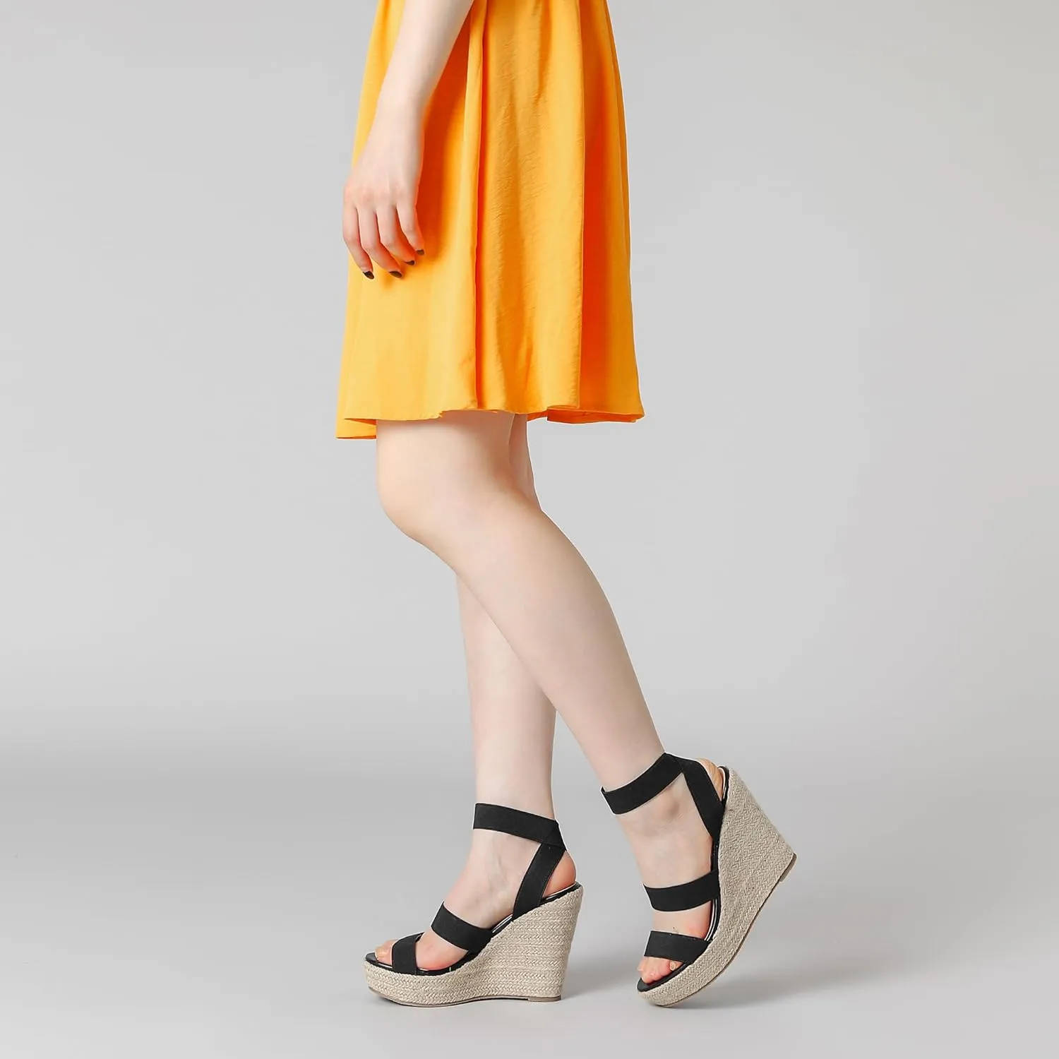 Allegra K Women's Platform Ankle Elastic Straps Espadrilles Wedge Sandals