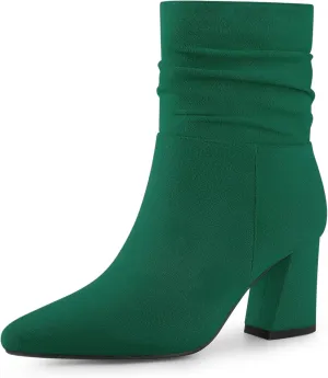 Allegra K Women's Pointy Toe Slouched Zipper Chunky Heel Ankle Boots