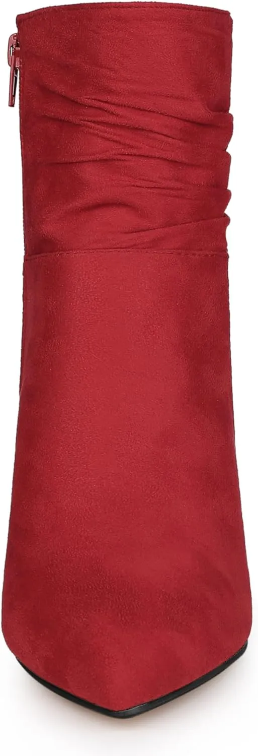Allegra K Women's Pointy Toe Slouched Zipper Chunky Heel Ankle Boots