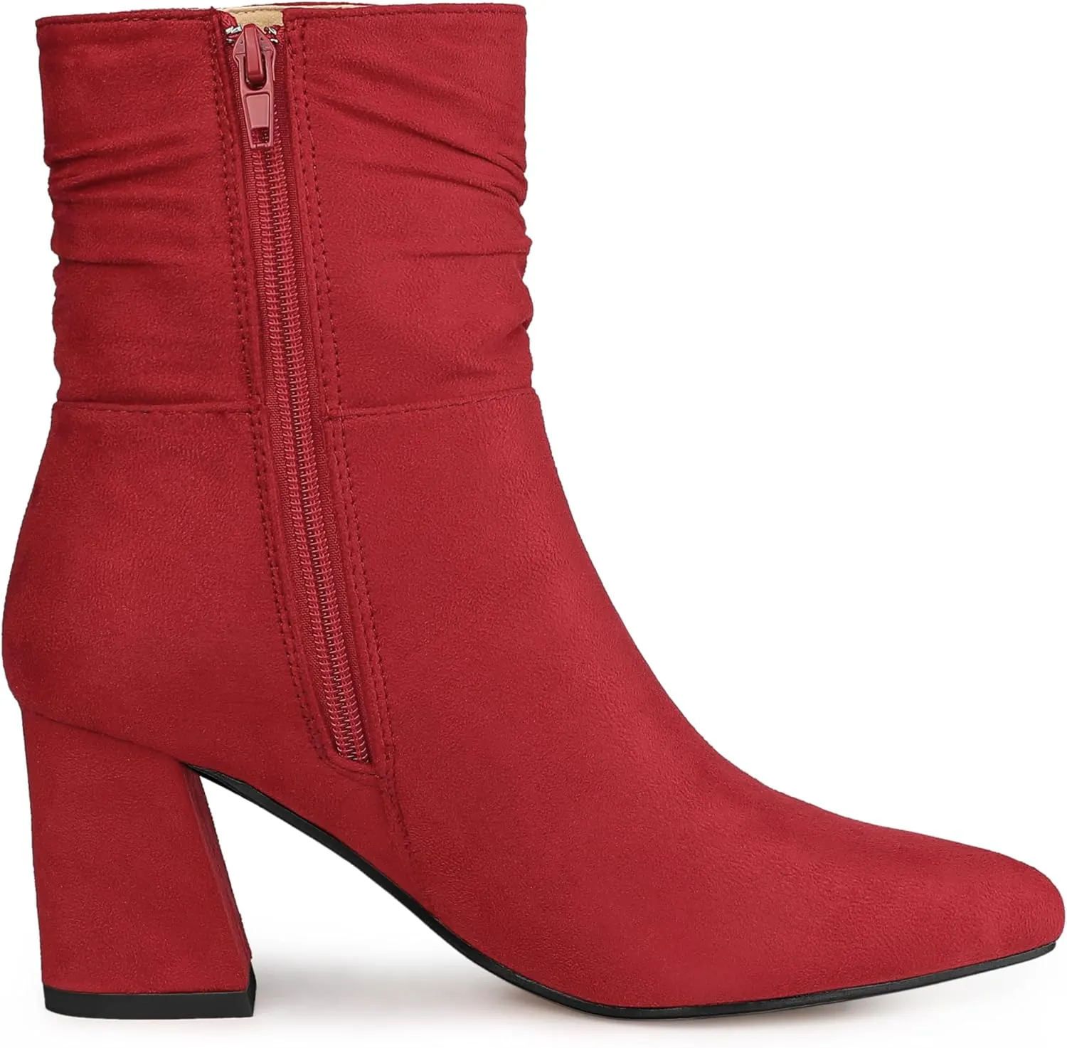 Allegra K Women's Pointy Toe Slouched Zipper Chunky Heel Ankle Boots