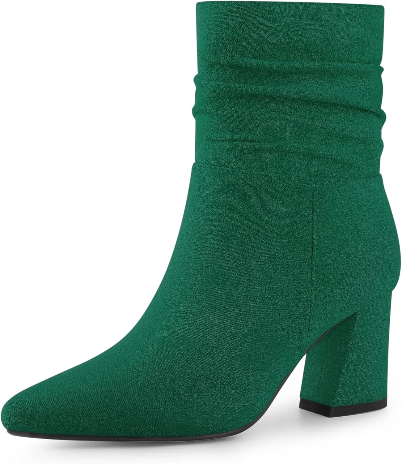 Allegra K Women's Pointy Toe Slouched Zipper Chunky Heel Ankle Boots
