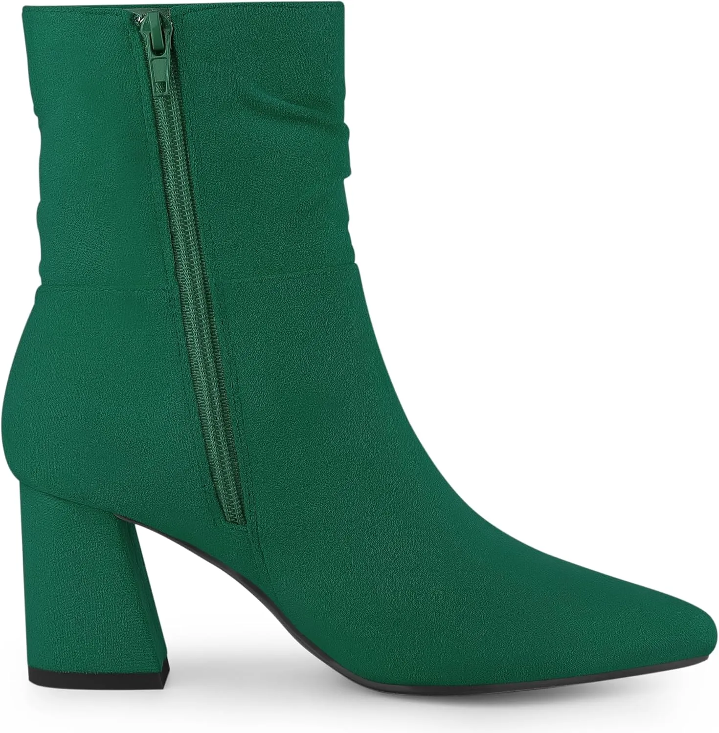 Allegra K Women's Pointy Toe Slouched Zipper Chunky Heel Ankle Boots