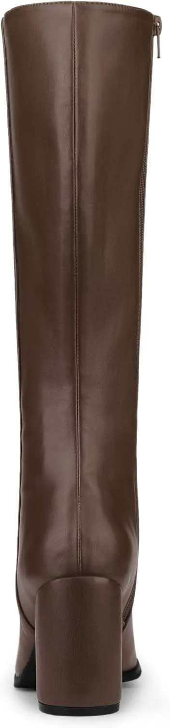 Allegra K Women's Round Toe Zip Block Heels Knee High Boots