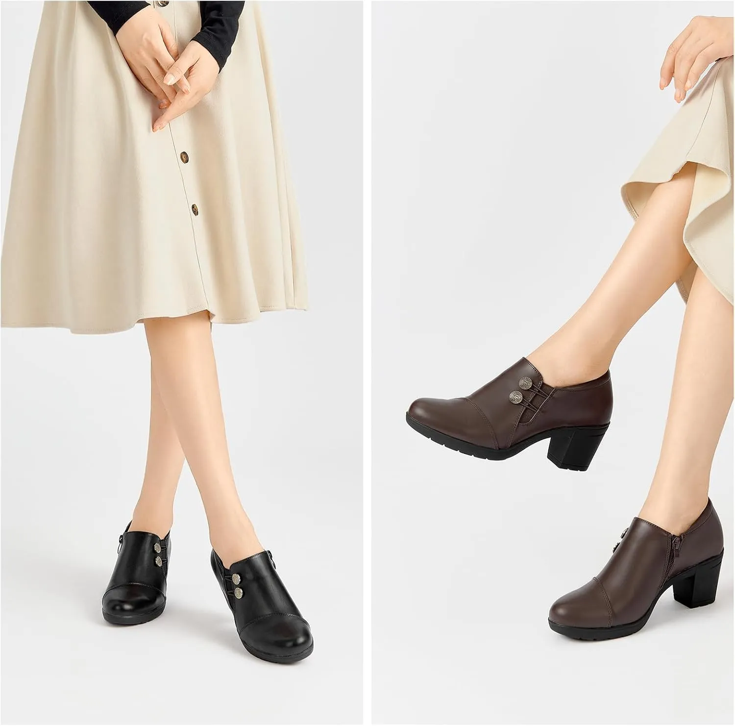 ALLOT Women's Dress Shoes Low Chunky Block Heels Slip-On Round Toe Office Business Work Pumps Supportive Casual Comfort Loafers