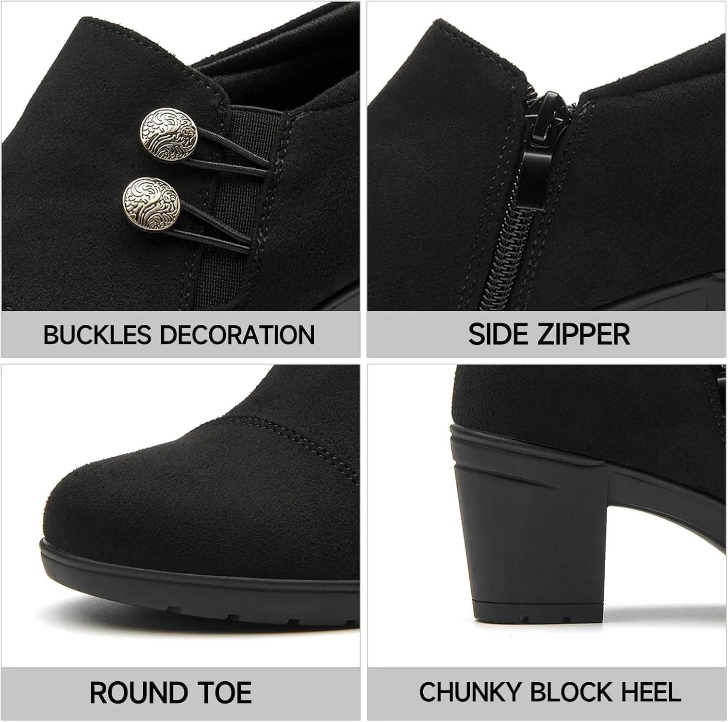ALLOT Women's Dress Shoes Low Chunky Block Heels Slip-On Round Toe Office Business Work Pumps Supportive Casual Comfort Loafers