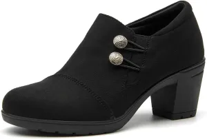 ALLOT Women's Dress Shoes Low Chunky Block Heels Slip-On Round Toe Office Business Work Pumps Supportive Casual Comfort Loafers