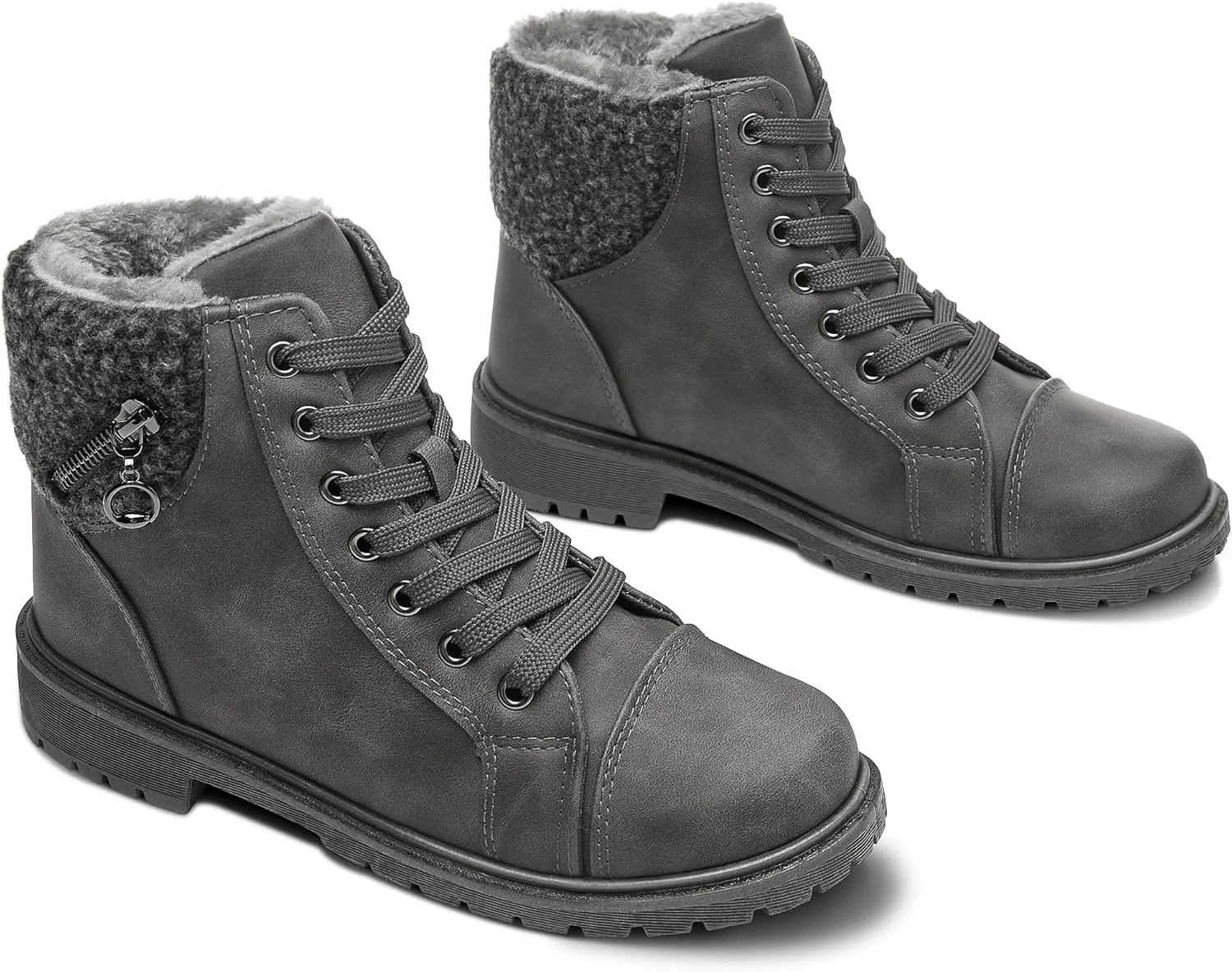 ALTOCIS Women’s Fur Lined Winter Snow Boots Short Mid Calf Fashion Boot Art Resin Button Faux Suede Boots for Women