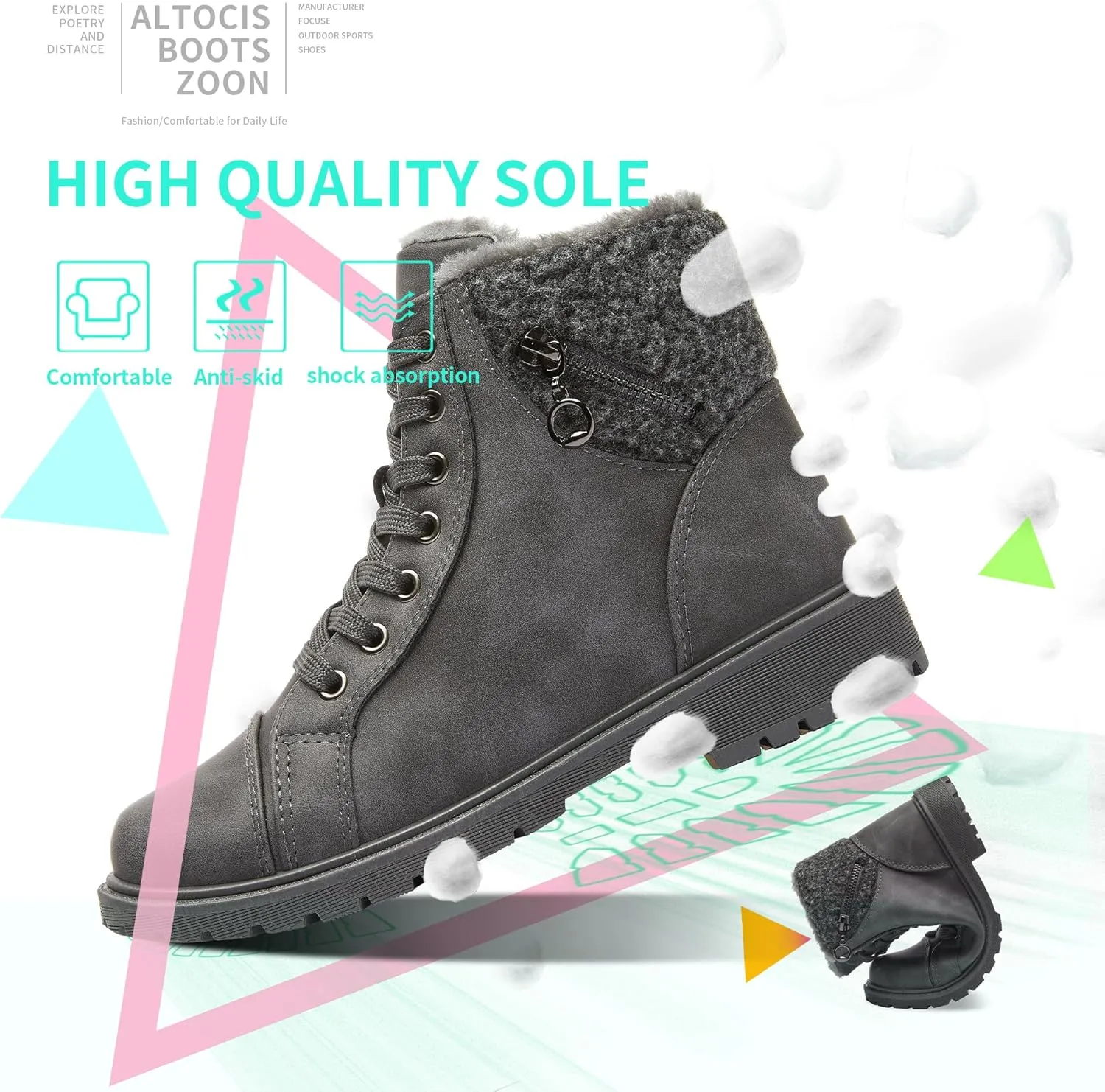 ALTOCIS Women’s Fur Lined Winter Snow Boots Short Mid Calf Fashion Boot Art Resin Button Faux Suede Boots for Women
