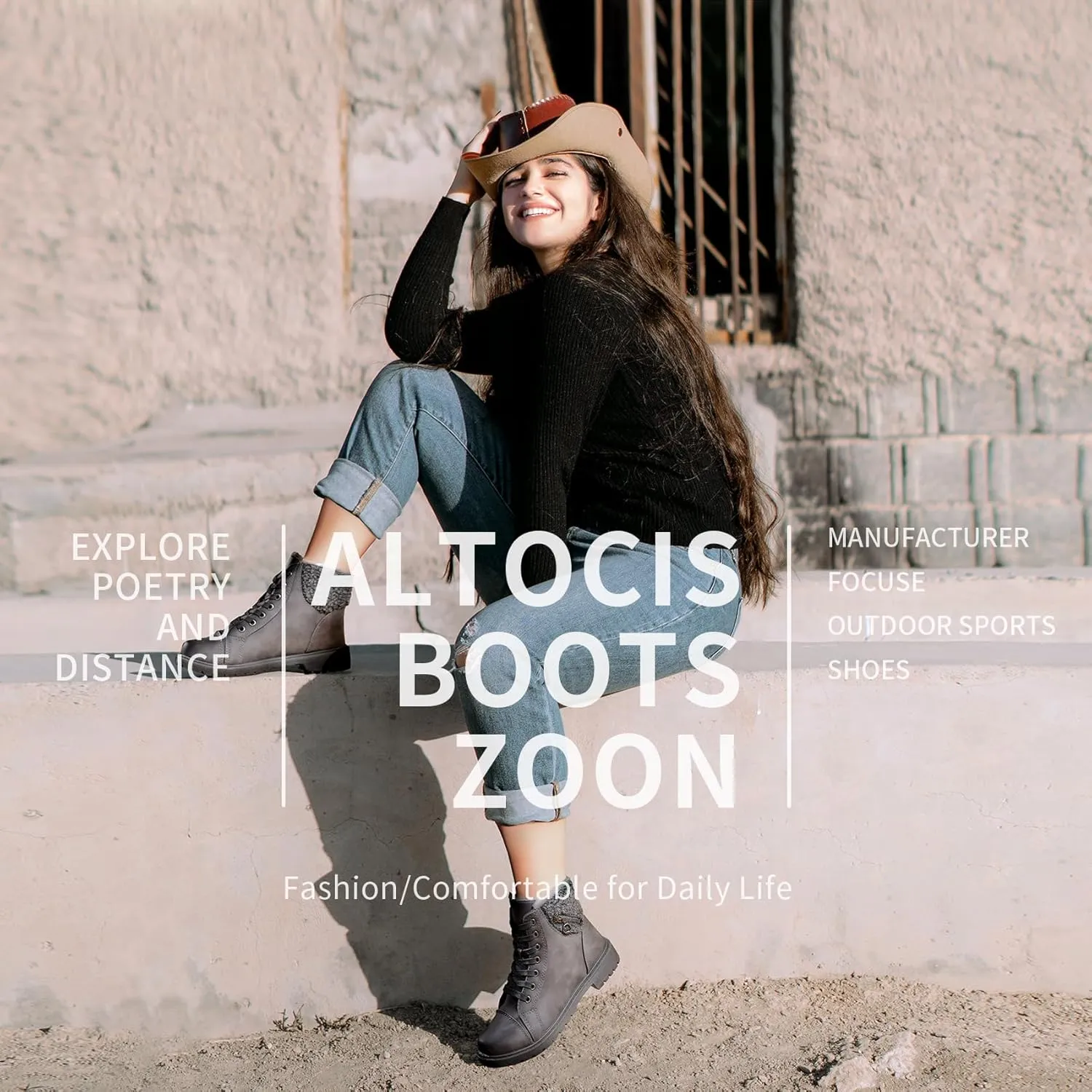 ALTOCIS Women’s Fur Lined Winter Snow Boots Short Mid Calf Fashion Boot Art Resin Button Faux Suede Boots for Women