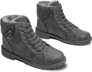 ALTOCIS Women’s Fur Lined Winter Snow Boots Short Mid Calf Fashion Boot Art Resin Button Faux Suede Boots for Women