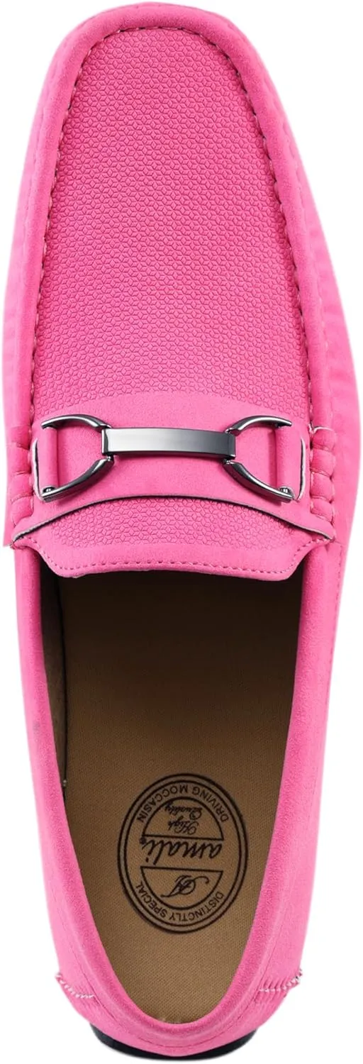 Amali Driving Moccasins, Faux Leather with Enamel Horse-Bit Ornament & Soft Lining, Comfortable & Stylish Mens Dress Loafers for Everyday Wear