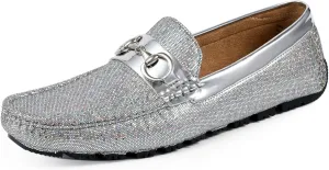 Amali Driving Moccasins, Faux Leather with Enamel Horse-Bit Ornament & Soft Lining, Comfortable & Stylish Mens Dress Loafers for Everyday Wear