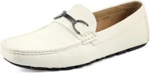Amali Driving Moccasins, Faux Leather with Enamel Horse-Bit Ornament & Soft Lining, Comfortable & Stylish Mens Dress Loafers for Everyday Wear