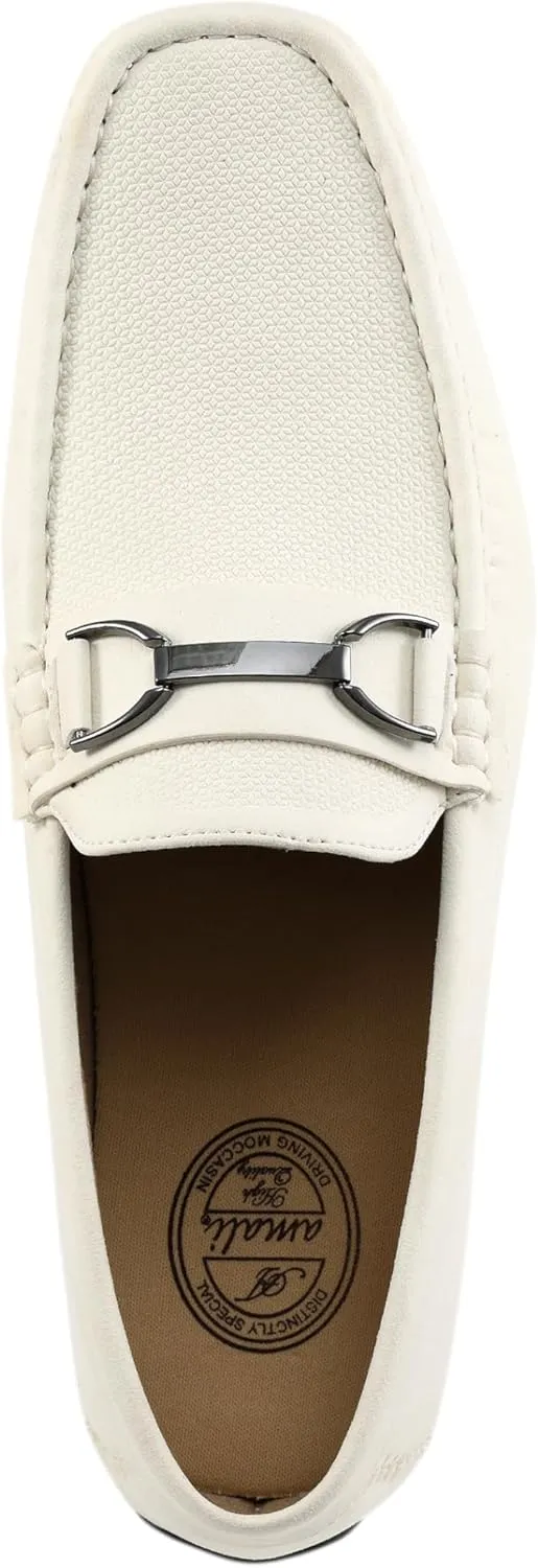Amali Driving Moccasins, Faux Leather with Enamel Horse-Bit Ornament & Soft Lining, Comfortable & Stylish Mens Dress Loafers for Everyday Wear