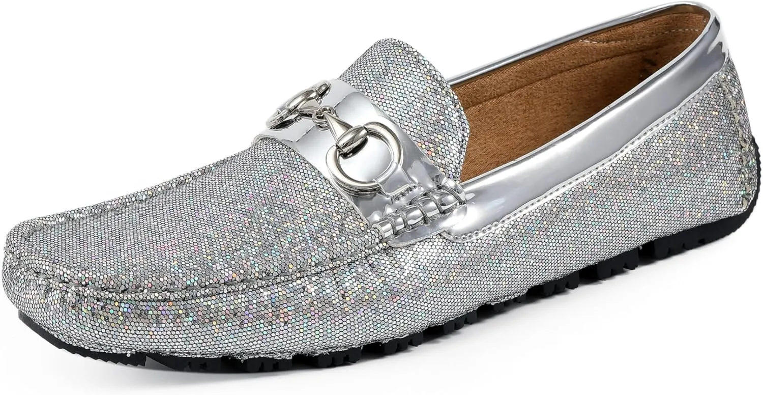 Amali Driving Moccasins, Faux Leather with Enamel Horse-Bit Ornament & Soft Lining, Comfortable & Stylish Mens Dress Loafers for Everyday Wear