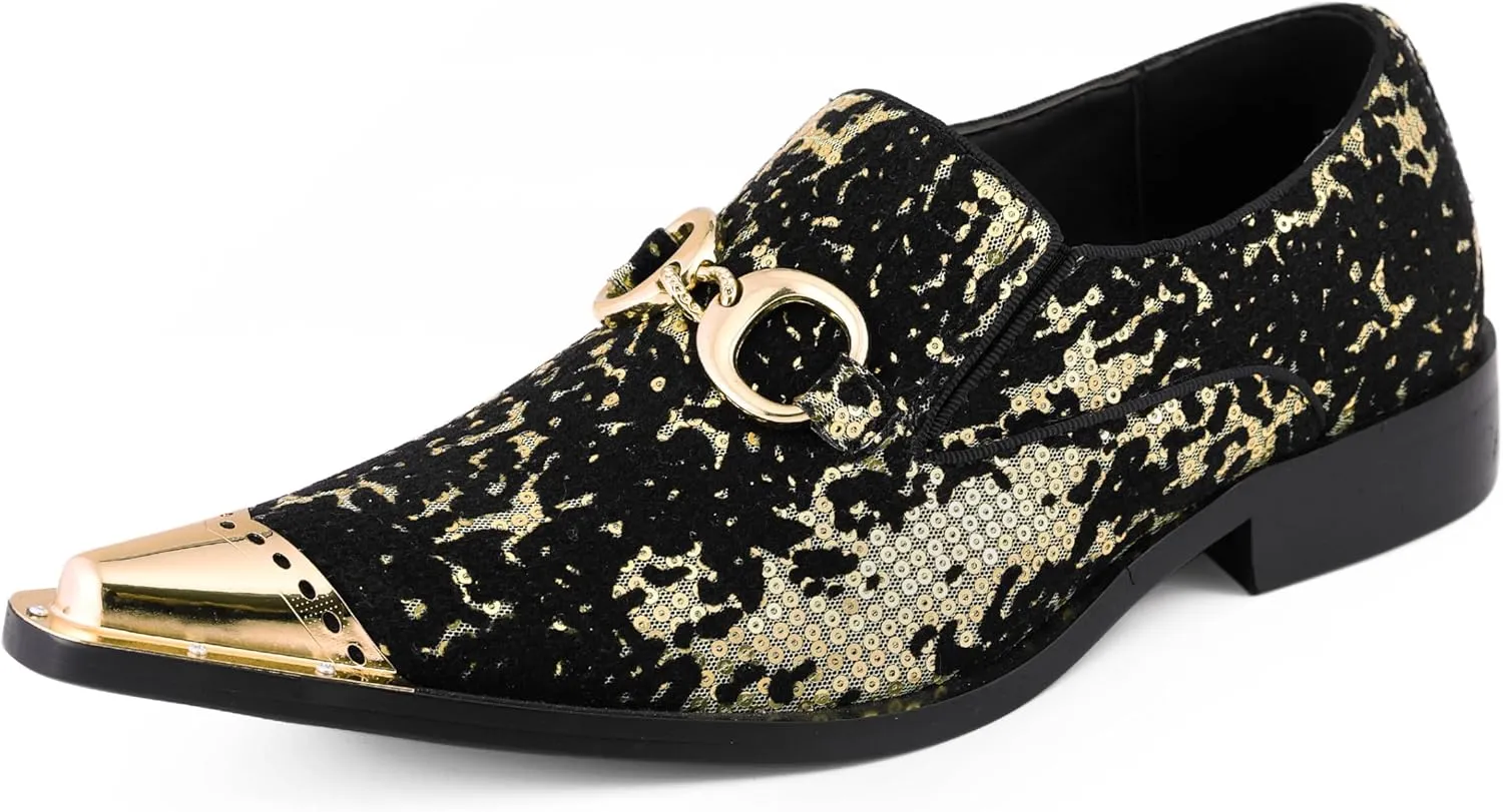 Amali Sparkling Smoking Slipper with Metal Tip - Men's Dress Shoes - Party Loafers for Men - Metallic Loafers for Men - Mens Disco Shoes - Designer Shoes