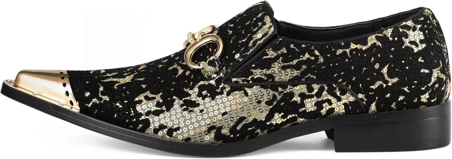 Amali Sparkling Smoking Slipper with Metal Tip - Men's Dress Shoes - Party Loafers for Men - Metallic Loafers for Men - Mens Disco Shoes - Designer Shoes