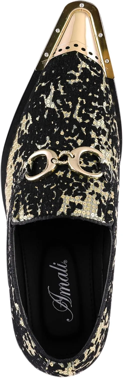 Amali Sparkling Smoking Slipper with Metal Tip - Men's Dress Shoes - Party Loafers for Men - Metallic Loafers for Men - Mens Disco Shoes - Designer Shoes