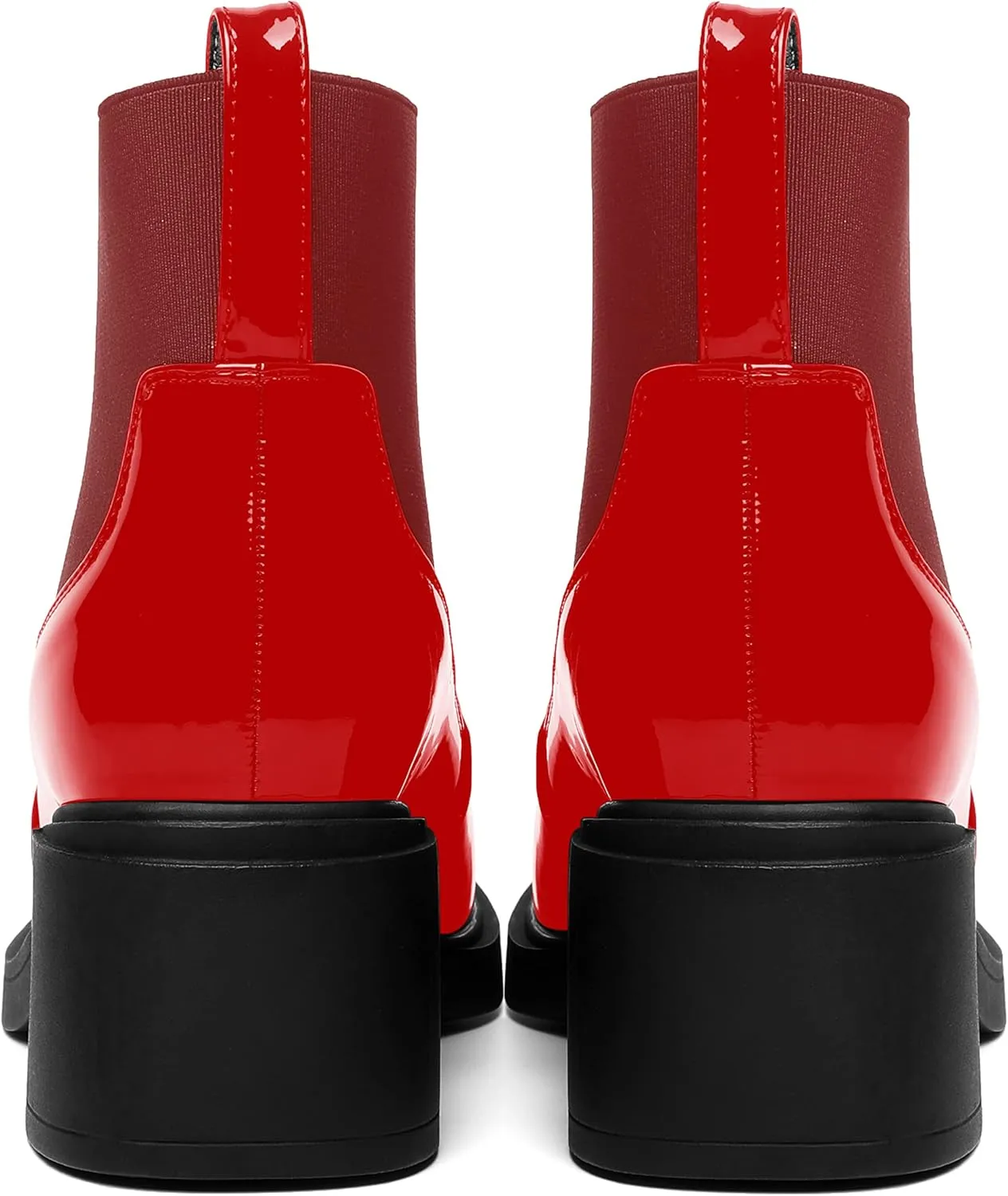 AMBELIGHT Womens Office Patent Chelsea Casual Elastic Round Toe Solid Chunky Mid Heel Ankle High Boots 2.5 Inch