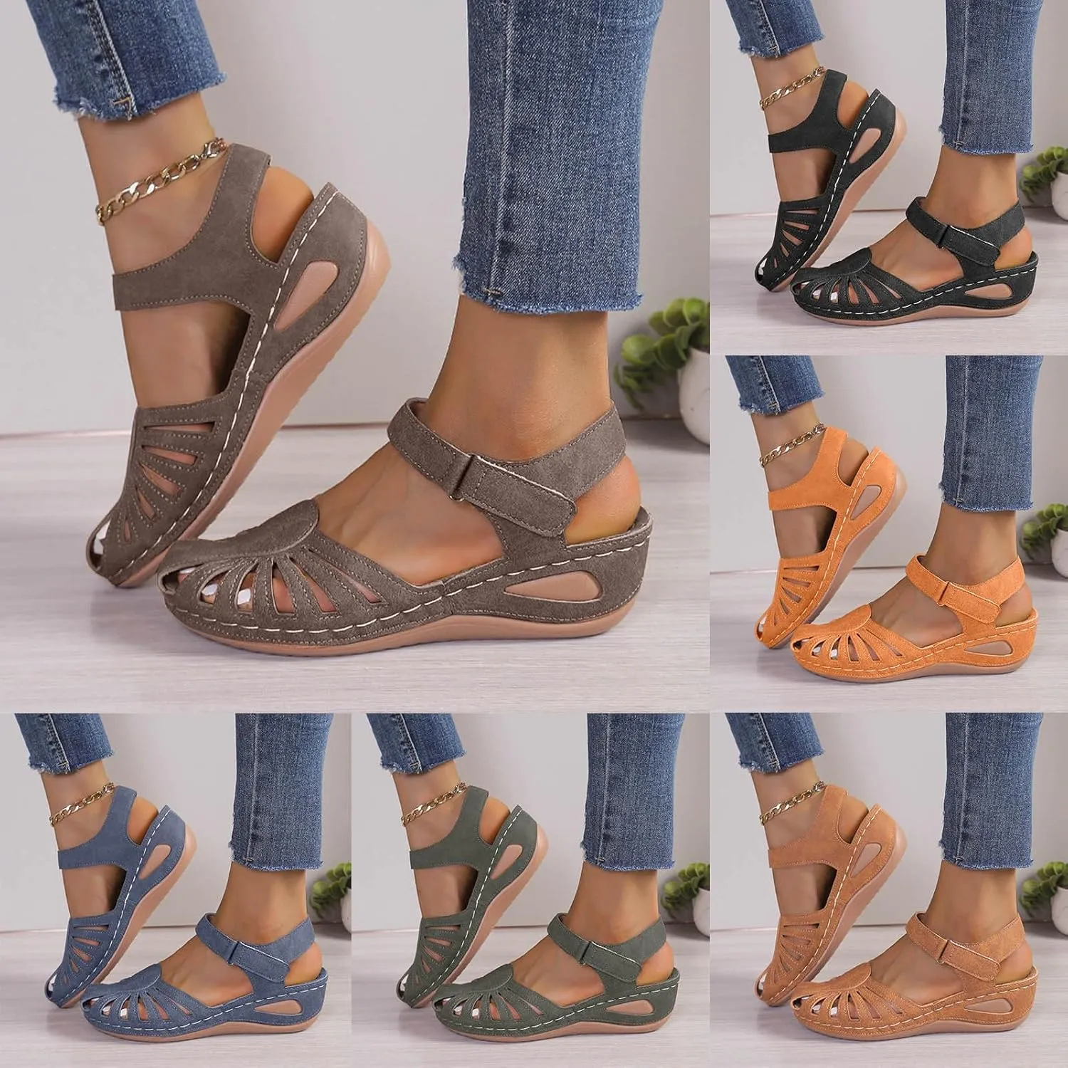 AMDBEL Orthopedic Sandals for Women,Sandals for Women Dressy Summer Closed Toe Breathable Sandals with Arch Support Shoes