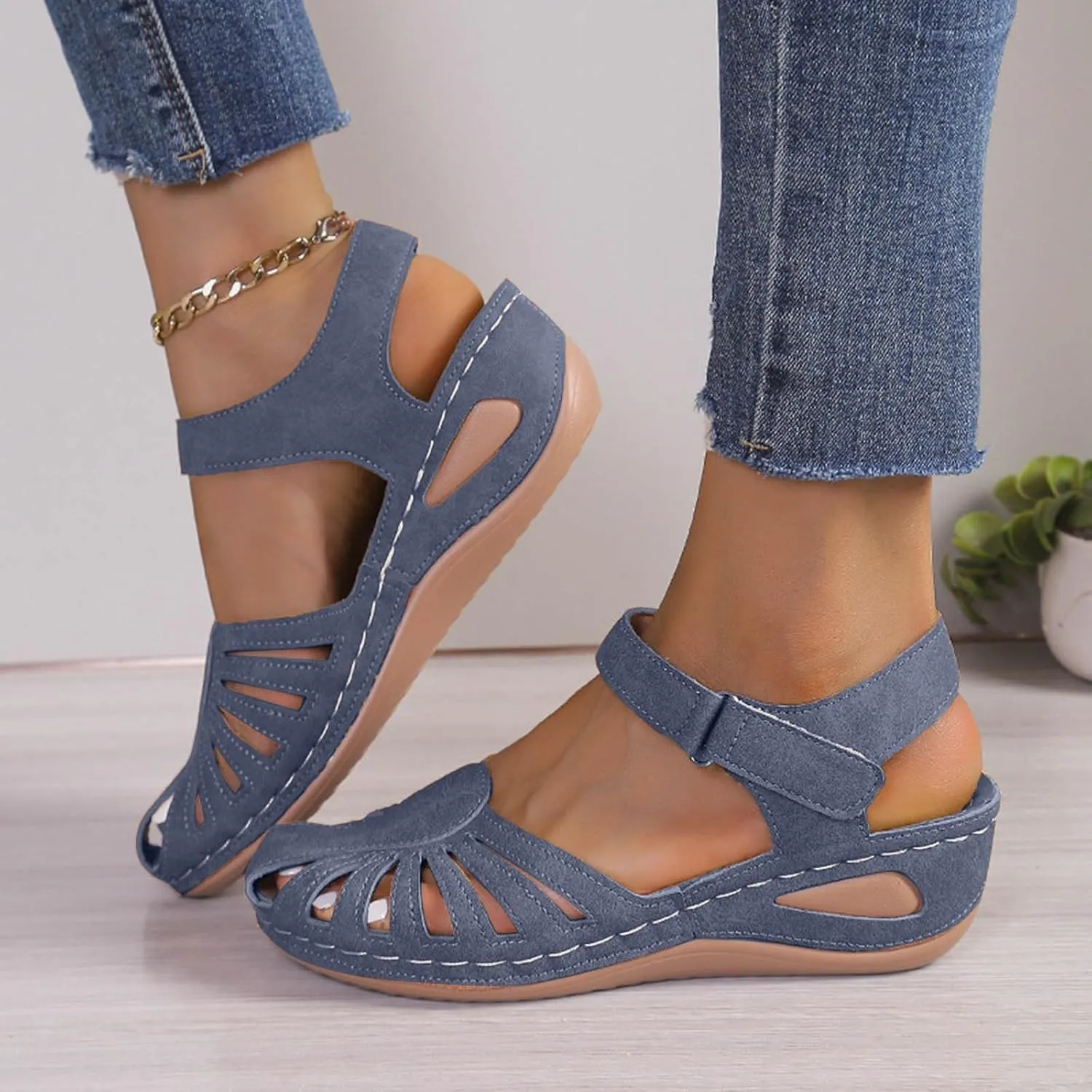 AMDBEL Orthopedic Sandals for Women,Sandals for Women Dressy Summer Closed Toe Breathable Sandals with Arch Support Shoes